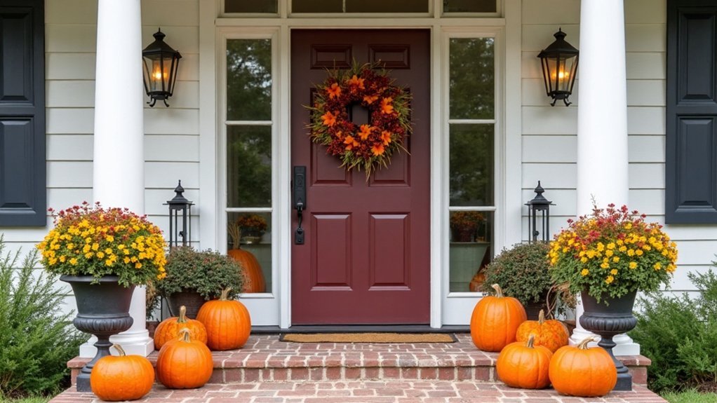 symmetrical fall porch decor