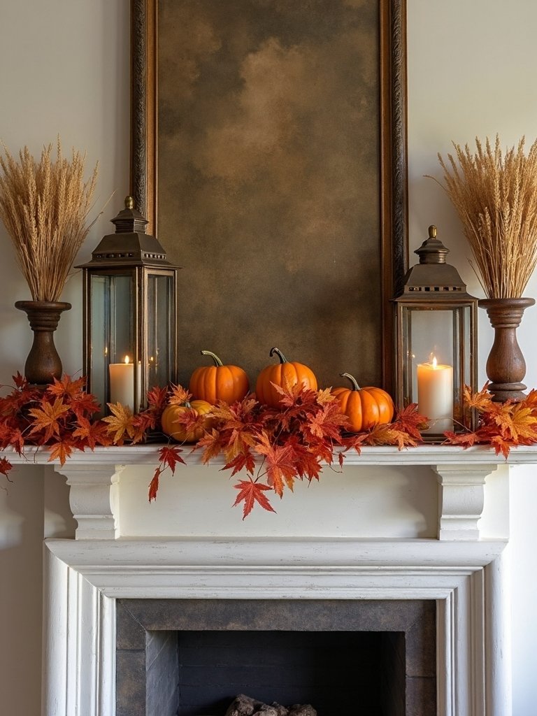 traditional harvest mantel display