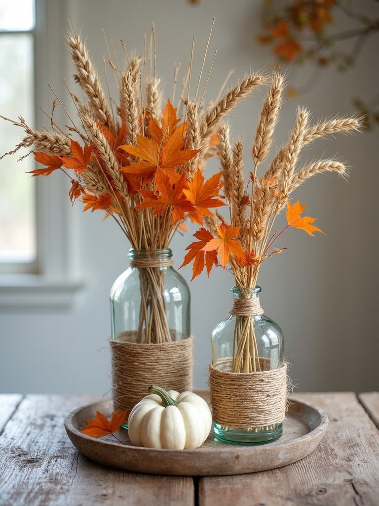 twine wrapped vases for autumn