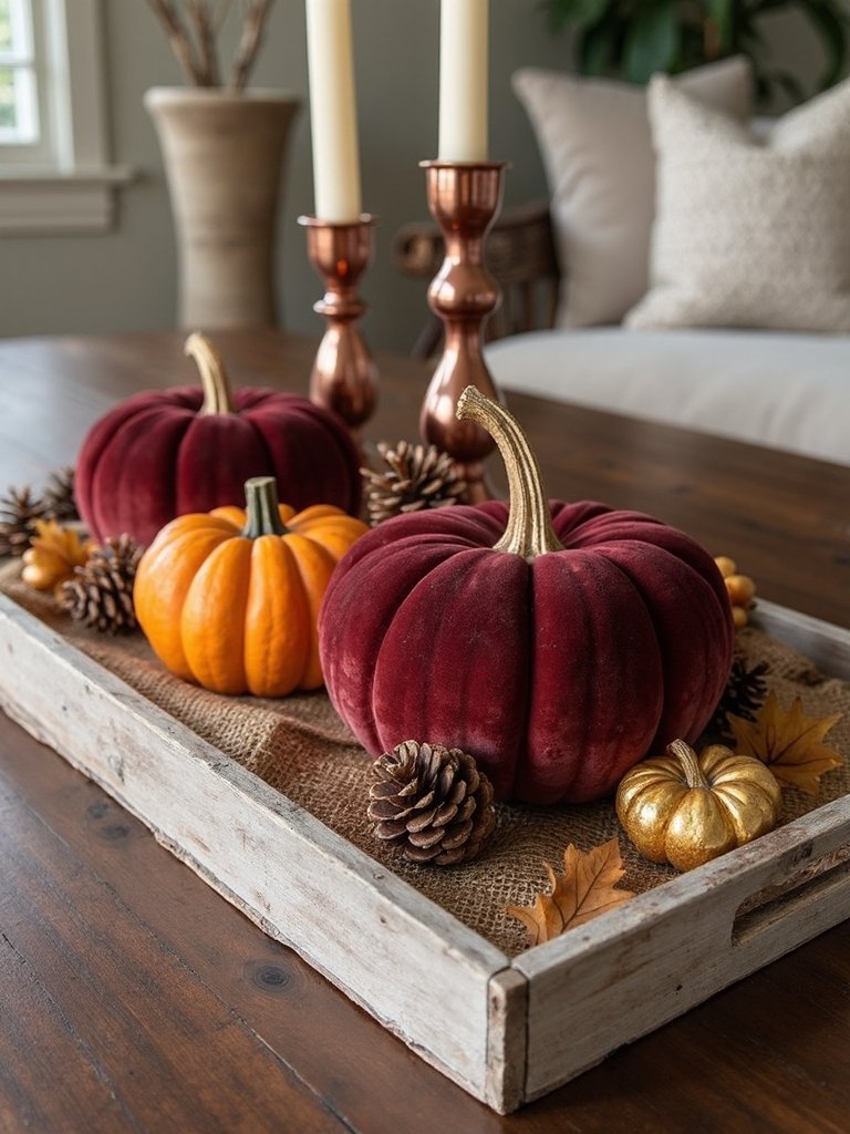 velvet pumpkins enhance fall decor