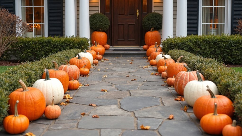 vibrant pumpkin pathway display