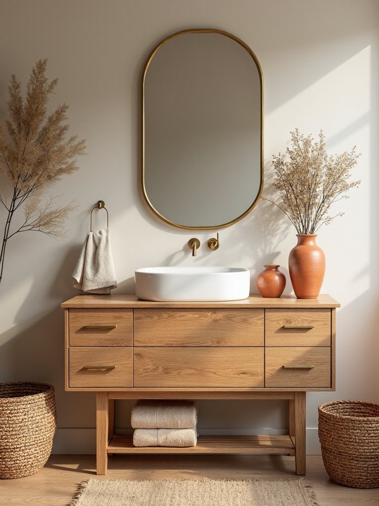 warm wood vanities cozy retreat