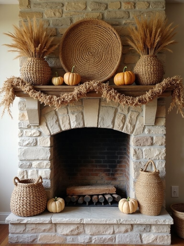 woven baskets enhance fall decor