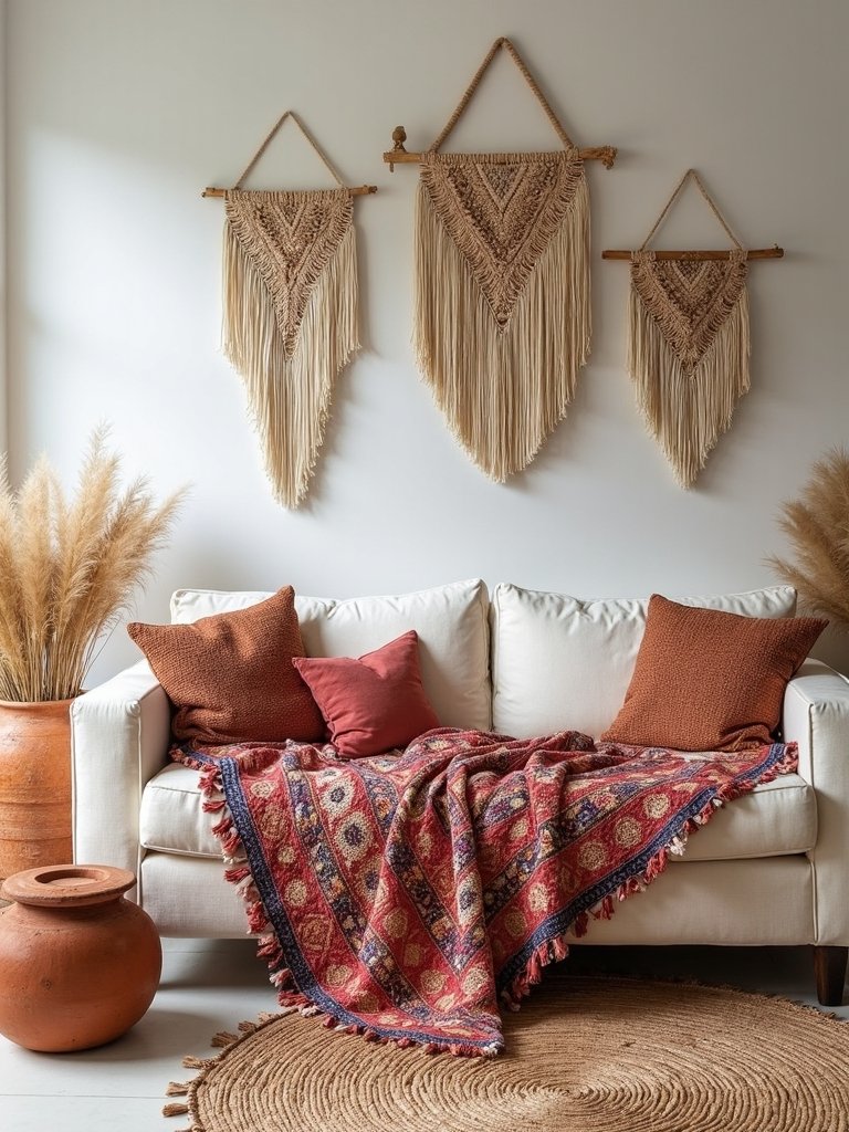 artistic boho sanctuary with statement quilts