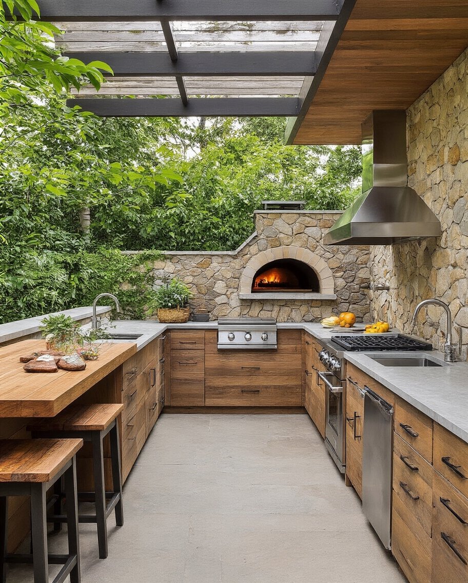 backyard wood fired pizza oven kitchen design