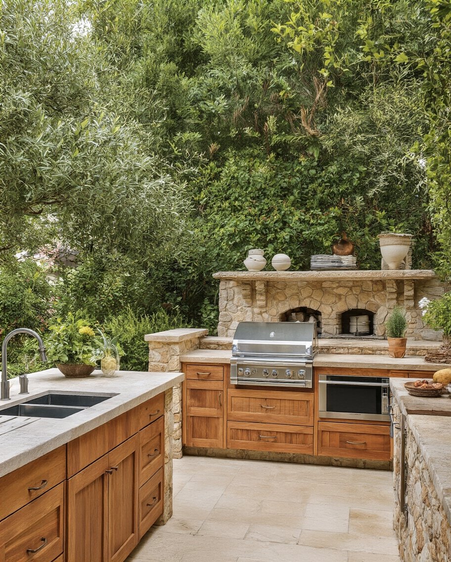 blended outdoor kitchen material harmony