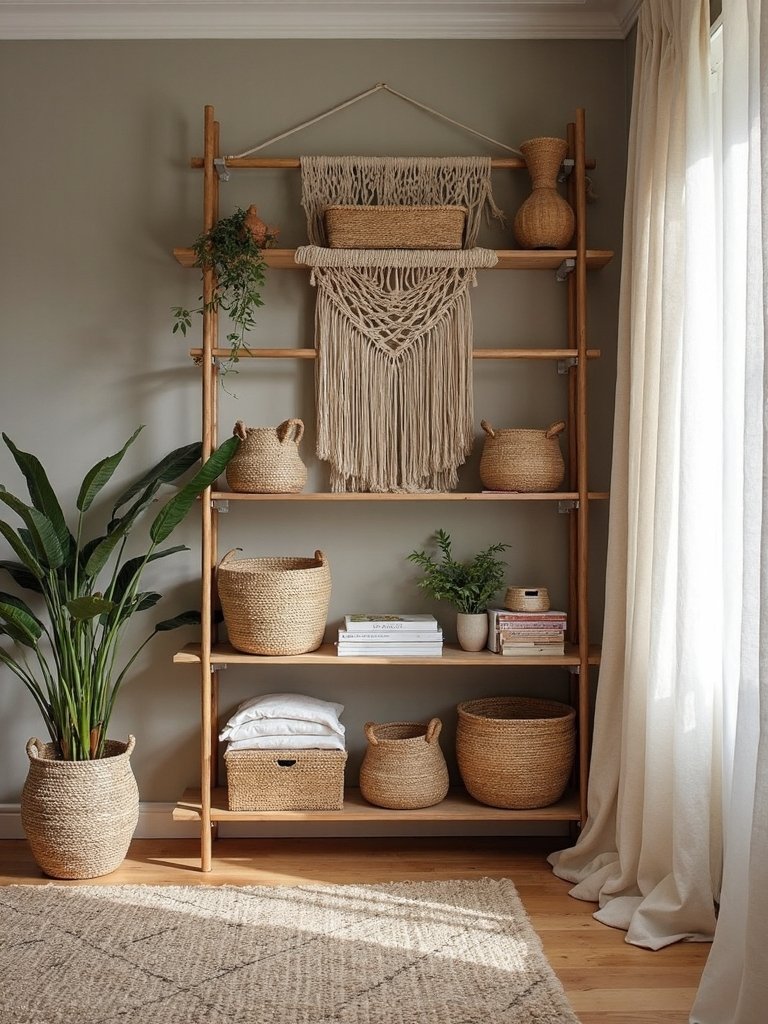 bohemian layered textural shelf display