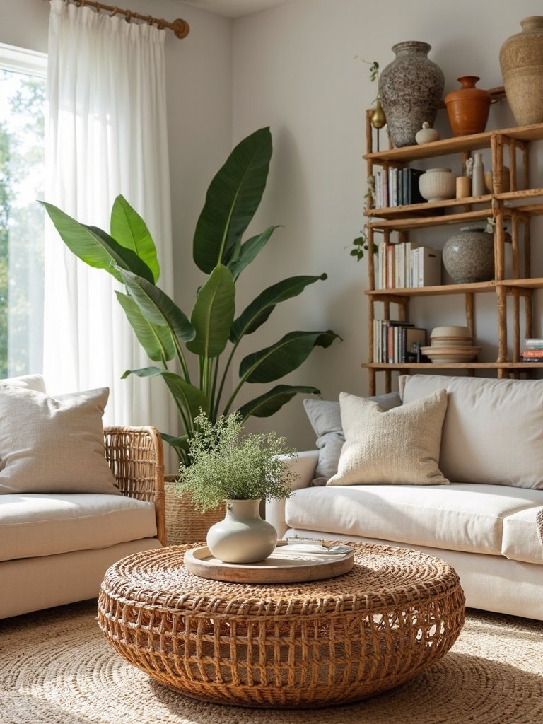 bohemian storage rich open shelving coffee table