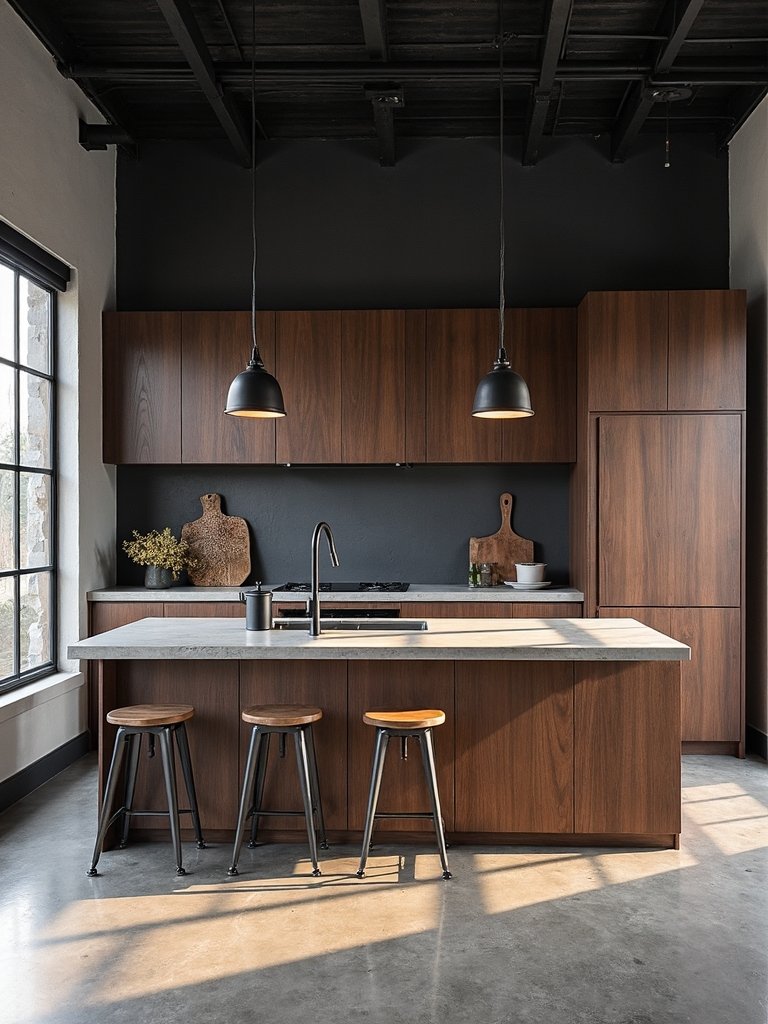 bold industrial walnut kitchen