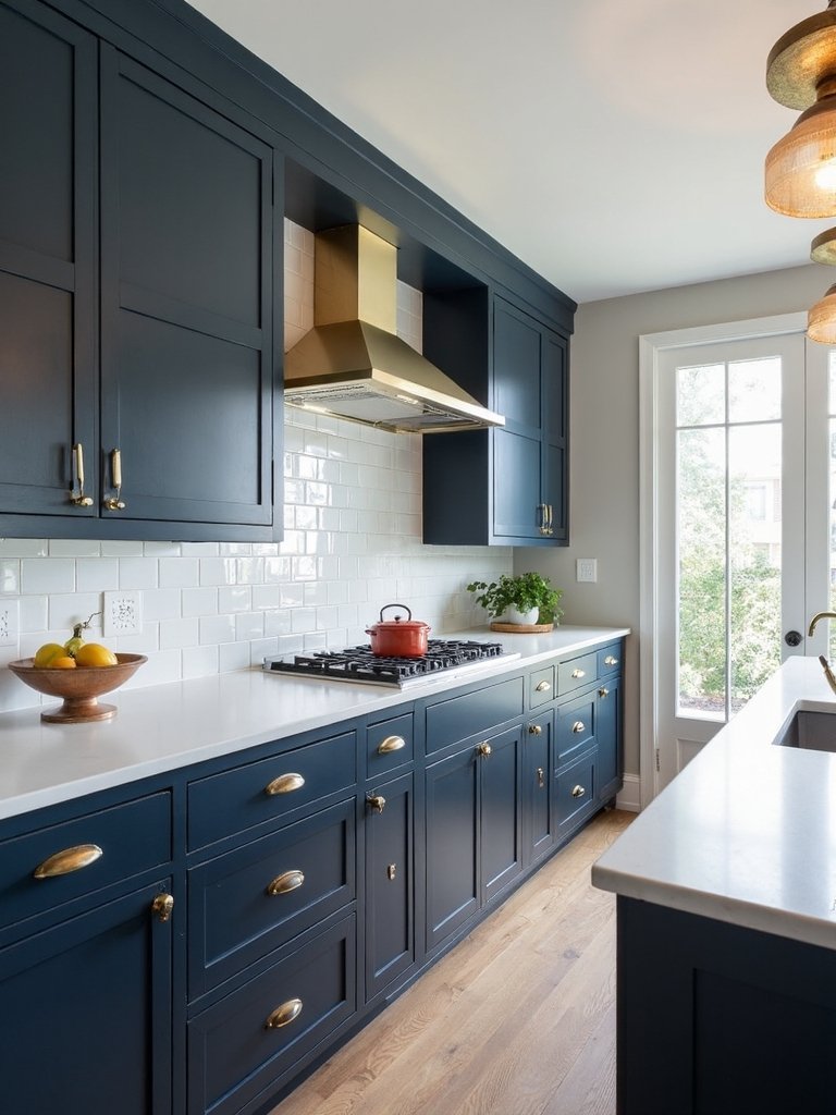 bold navy kitchen cabinets