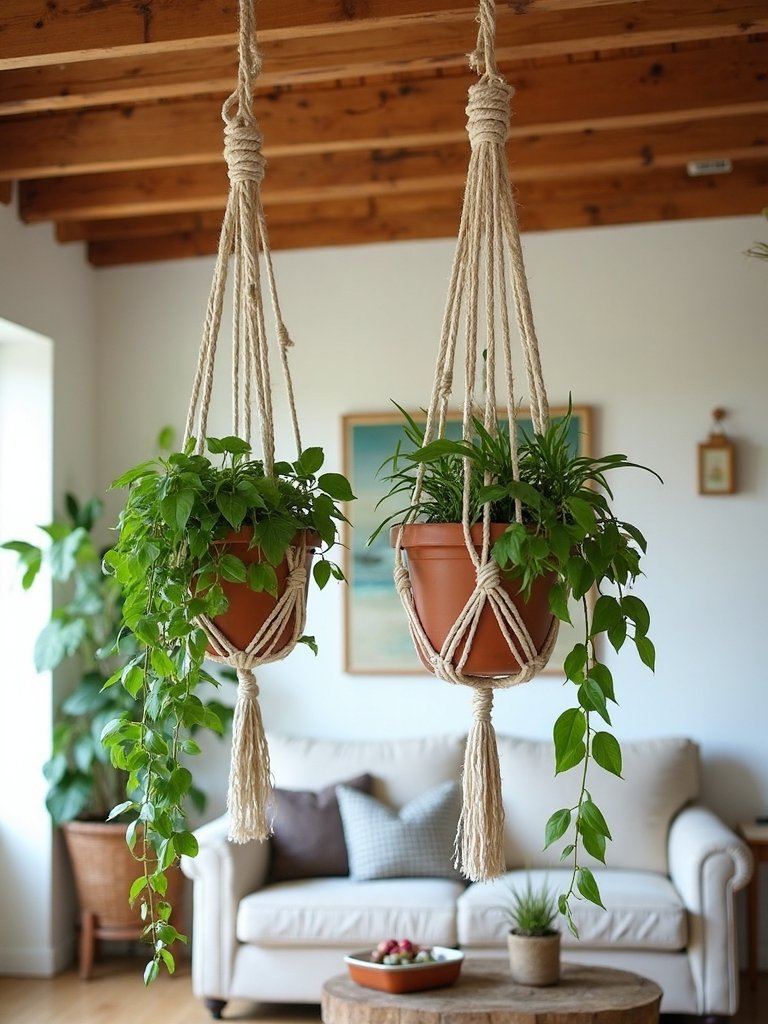 cascading botanical macrame planter displays