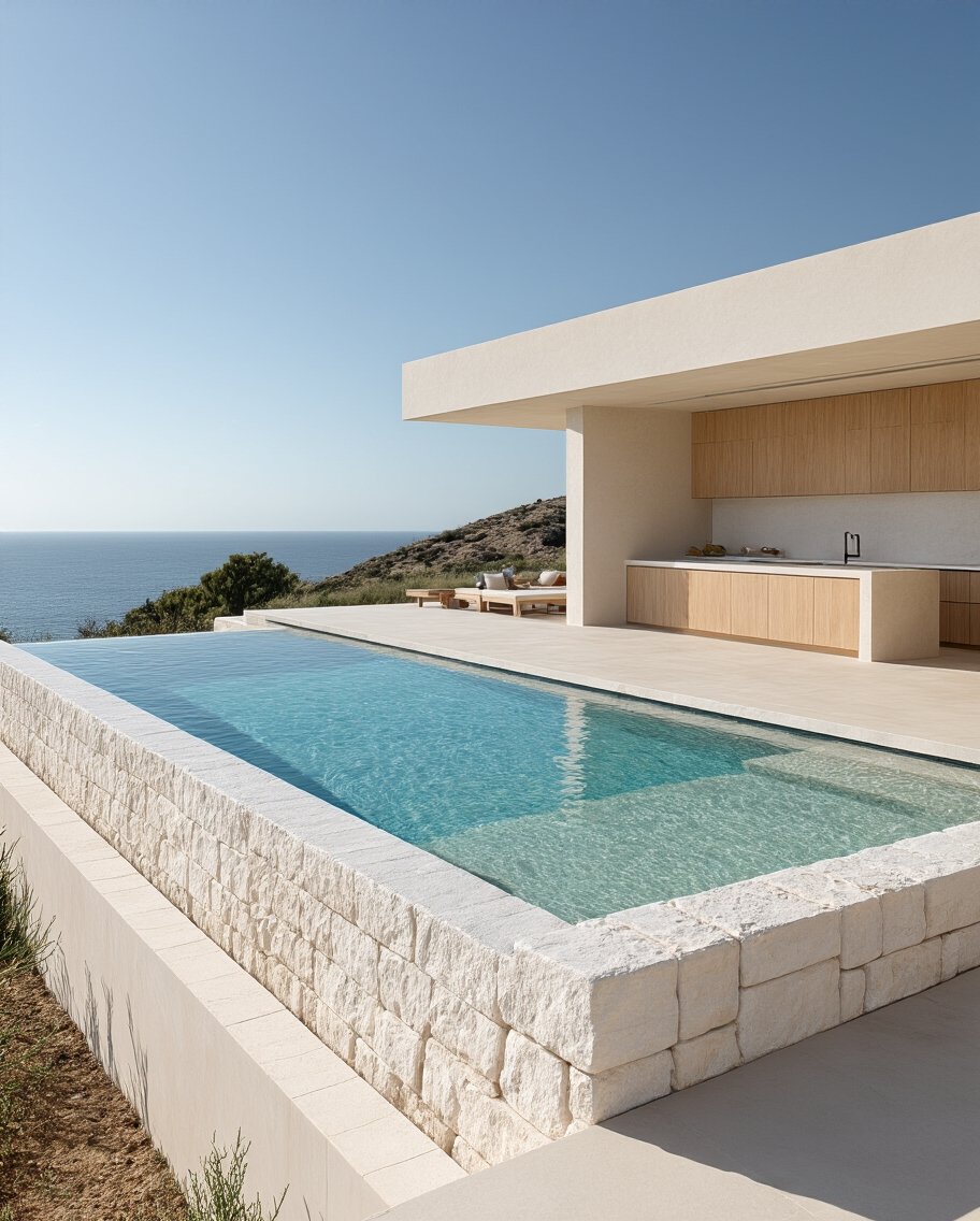 coastal modern pool kitchen setup
