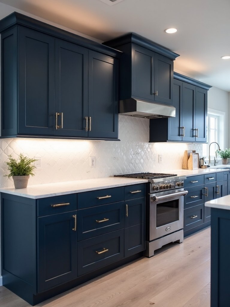 contrasting navy and white countertops