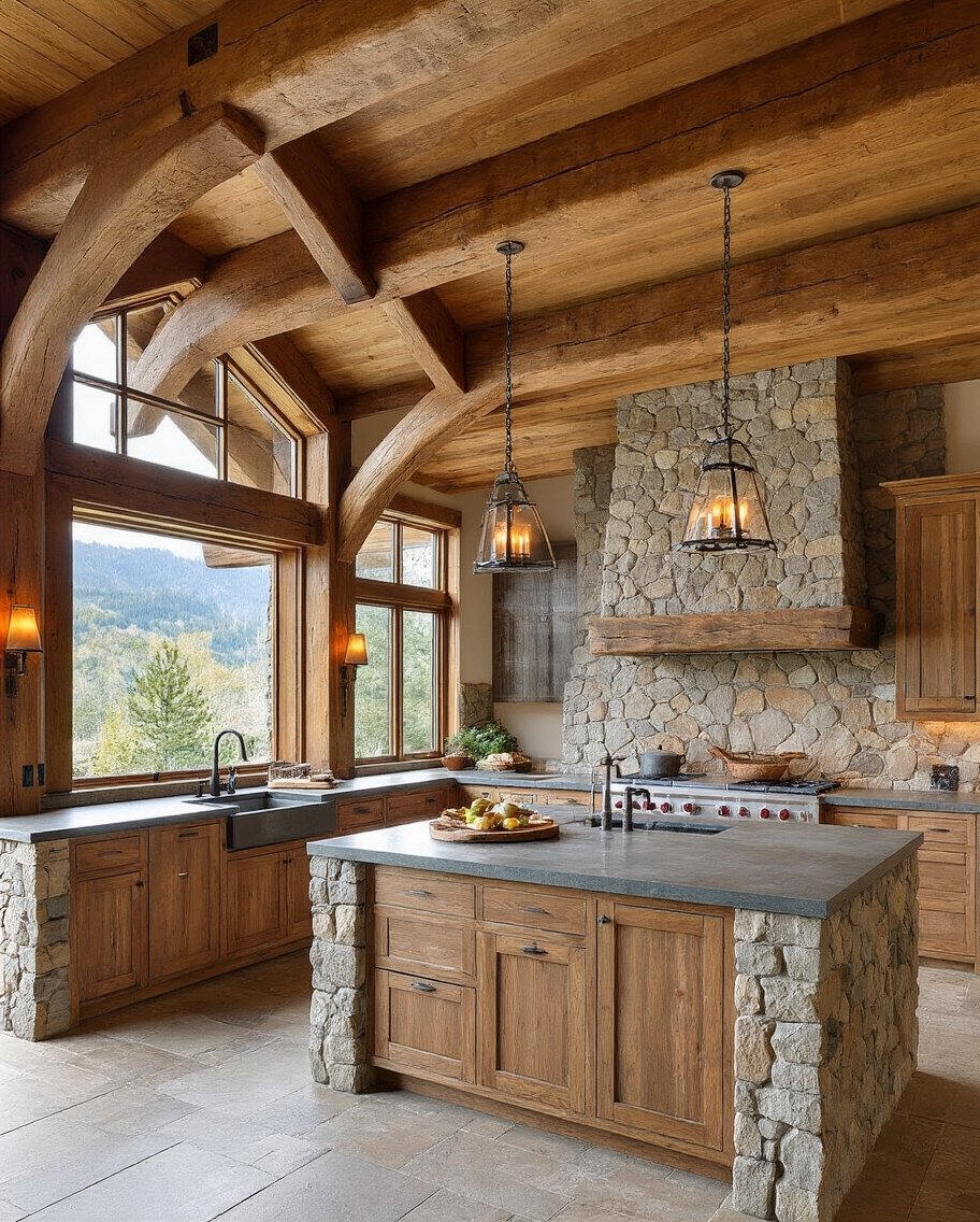 cozy mountain lodge kitchen retreat