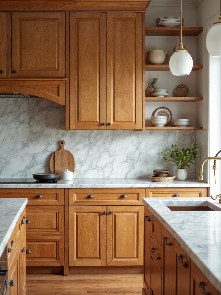 cozy rustic oak kitchen cabinets