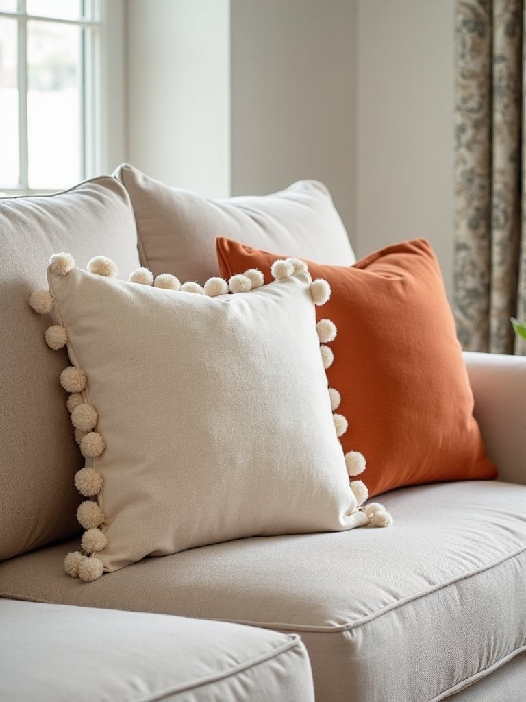 decorative boho square cushion pom poms