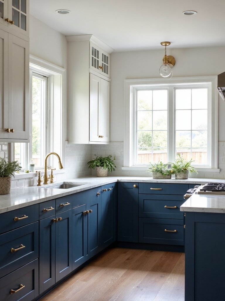 dramatic navy blue kitchen cabinets