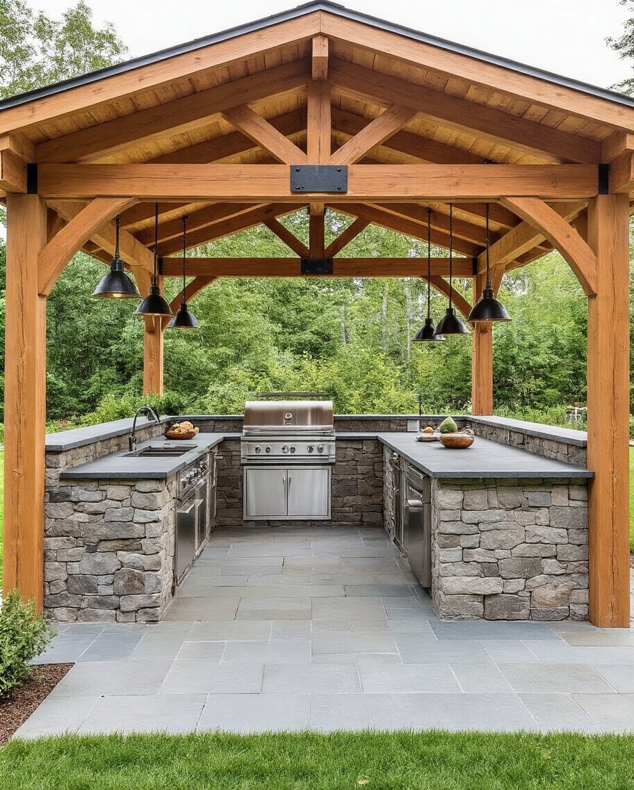 durable overhead shelter for outdoor kitchen