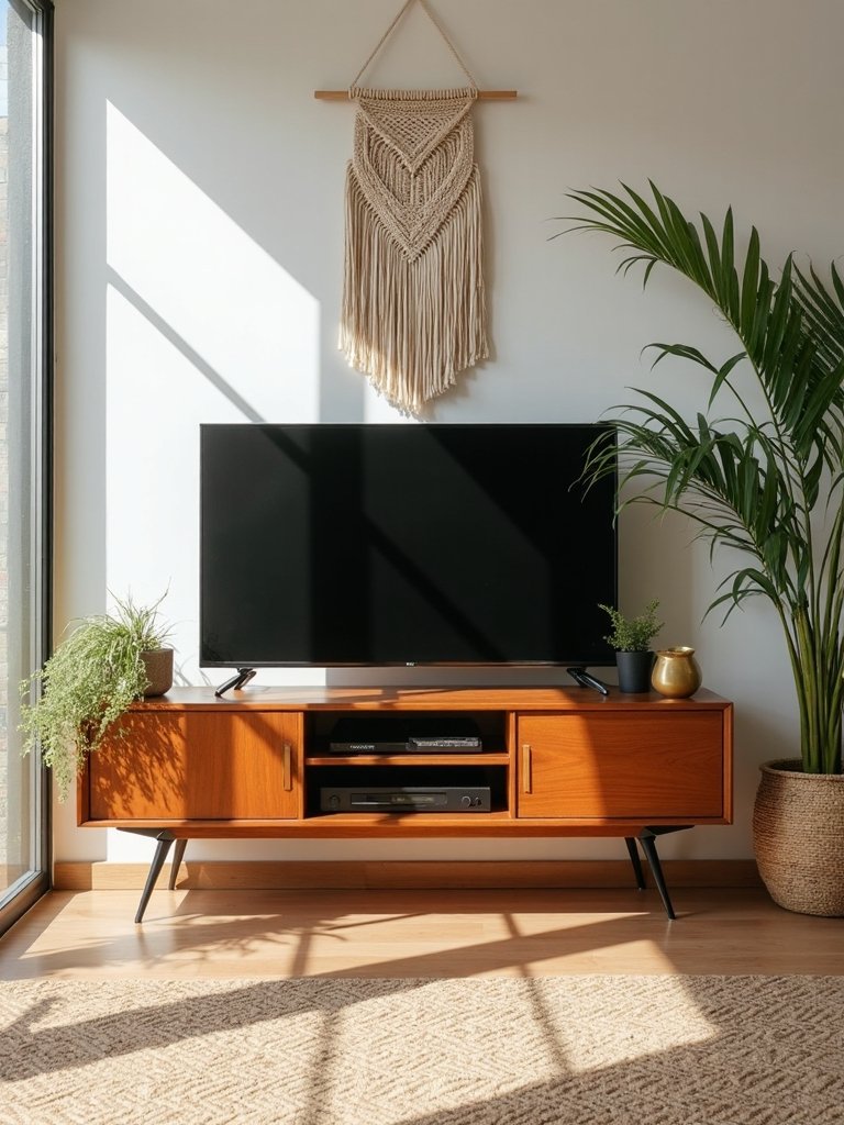 eclectic mid century bohemian entertainment stands
