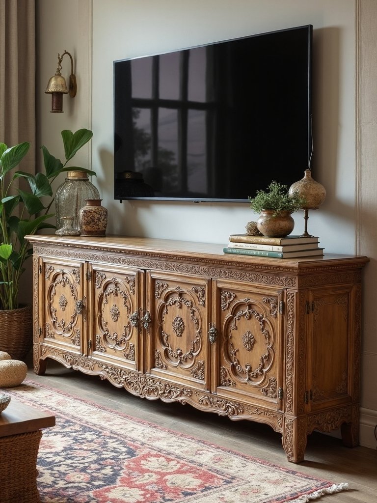 elegant bohemian floral carved consoles