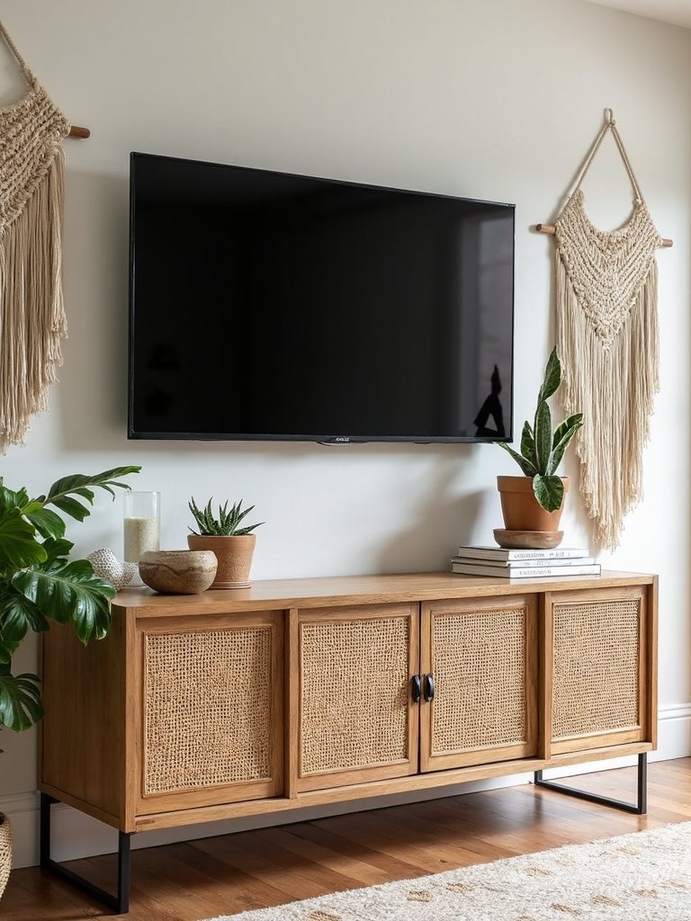 elegant media console with sliding doors