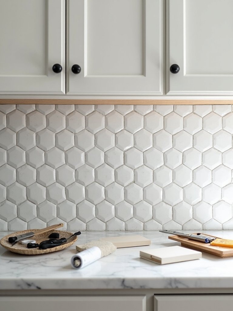 geometric kitchen backsplash diy installation
