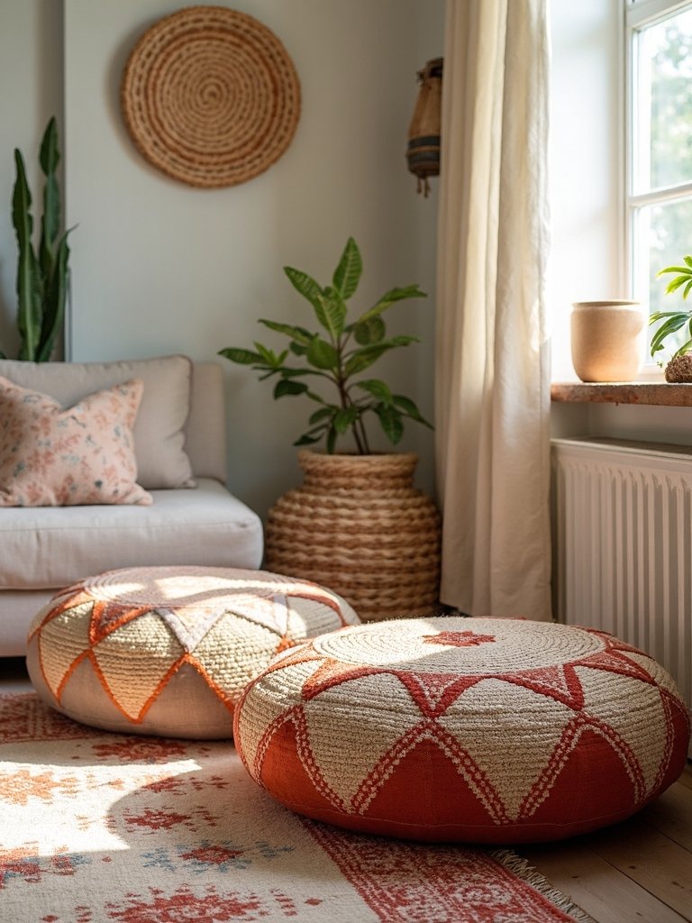 handcrafted moroccan boho wool poufs