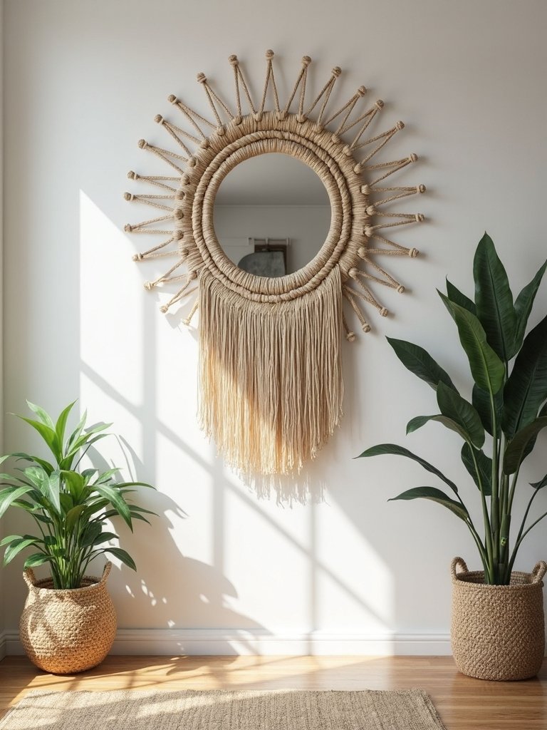 handwoven artisanal boho wall mirrors