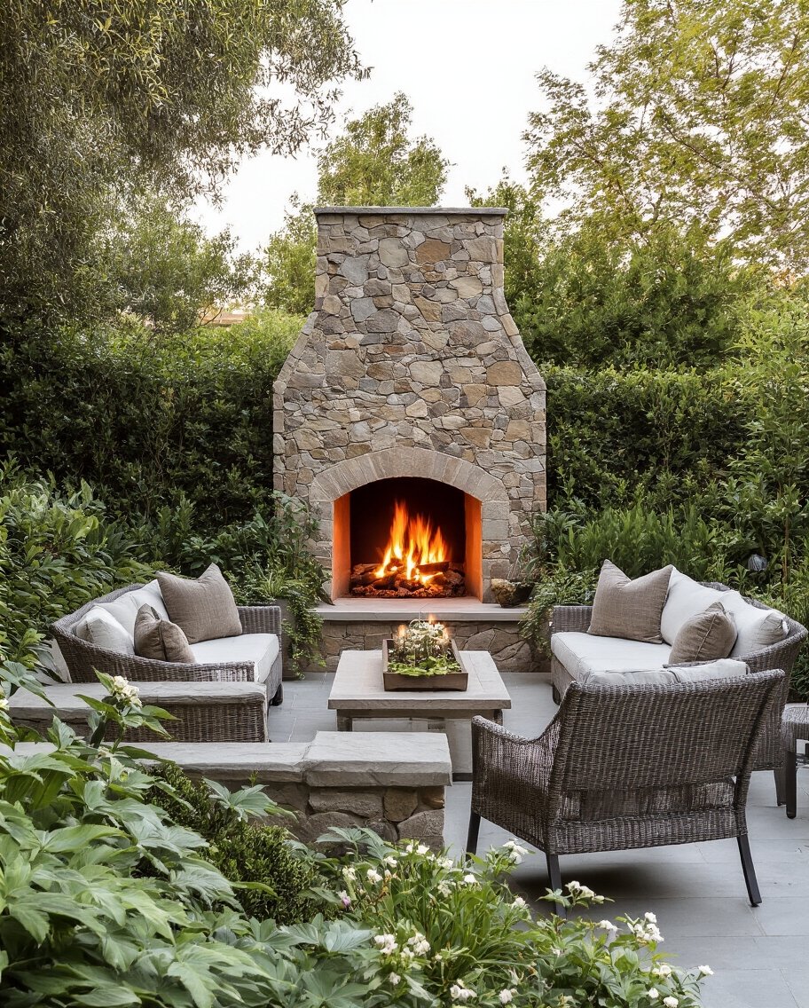 integrated garden patio fireplace retaining wall