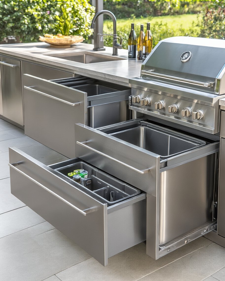 integrated outdoor kitchen waste management