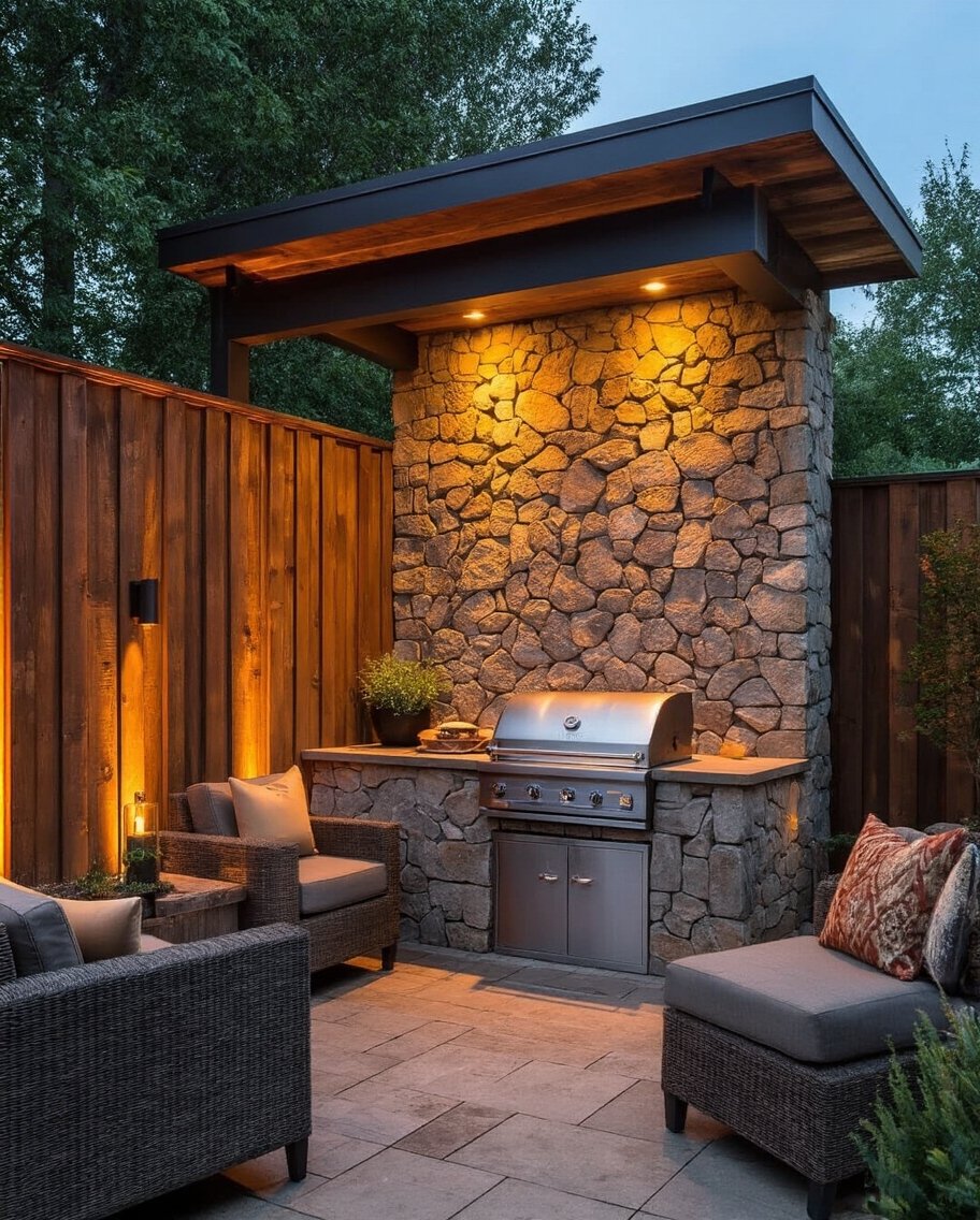 intimate efficient outdoor grill station