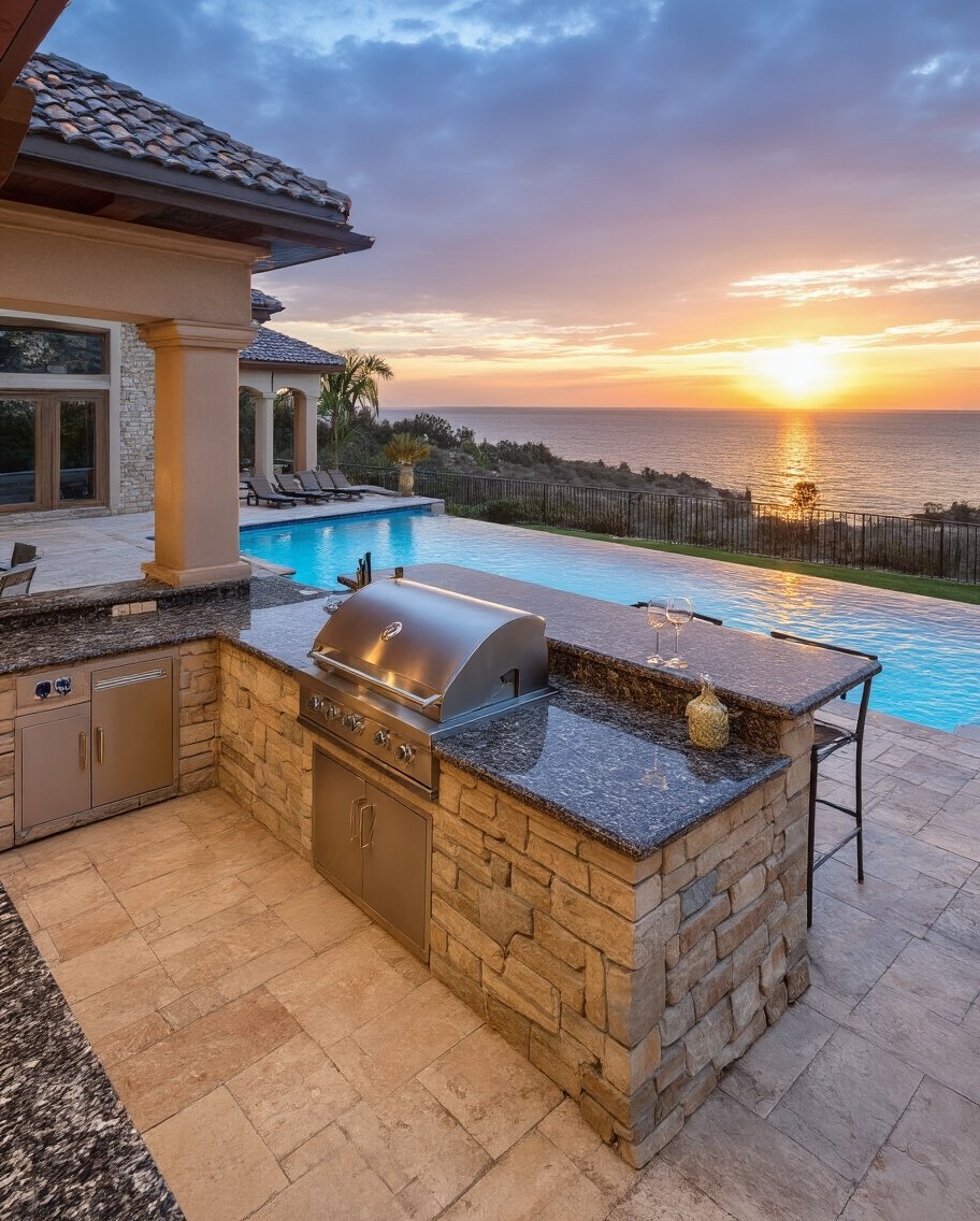 mediterranean poolside entertainment hub