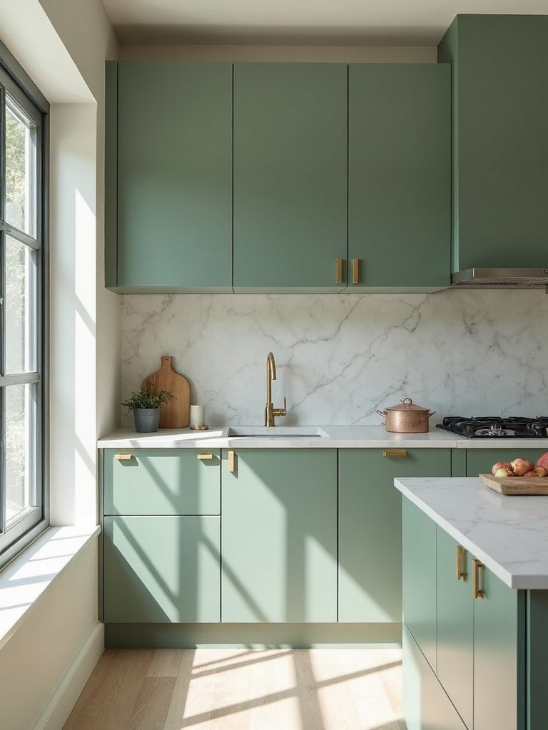 minimalist sage green kitchen walls