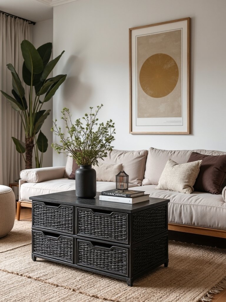 modern rattan storage coffee table