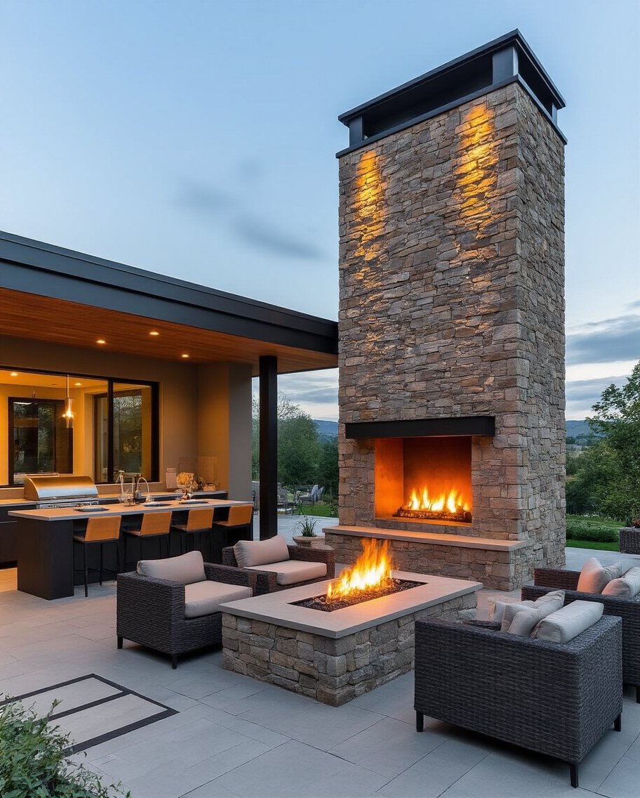 monumental fireplace anchors outdoor living