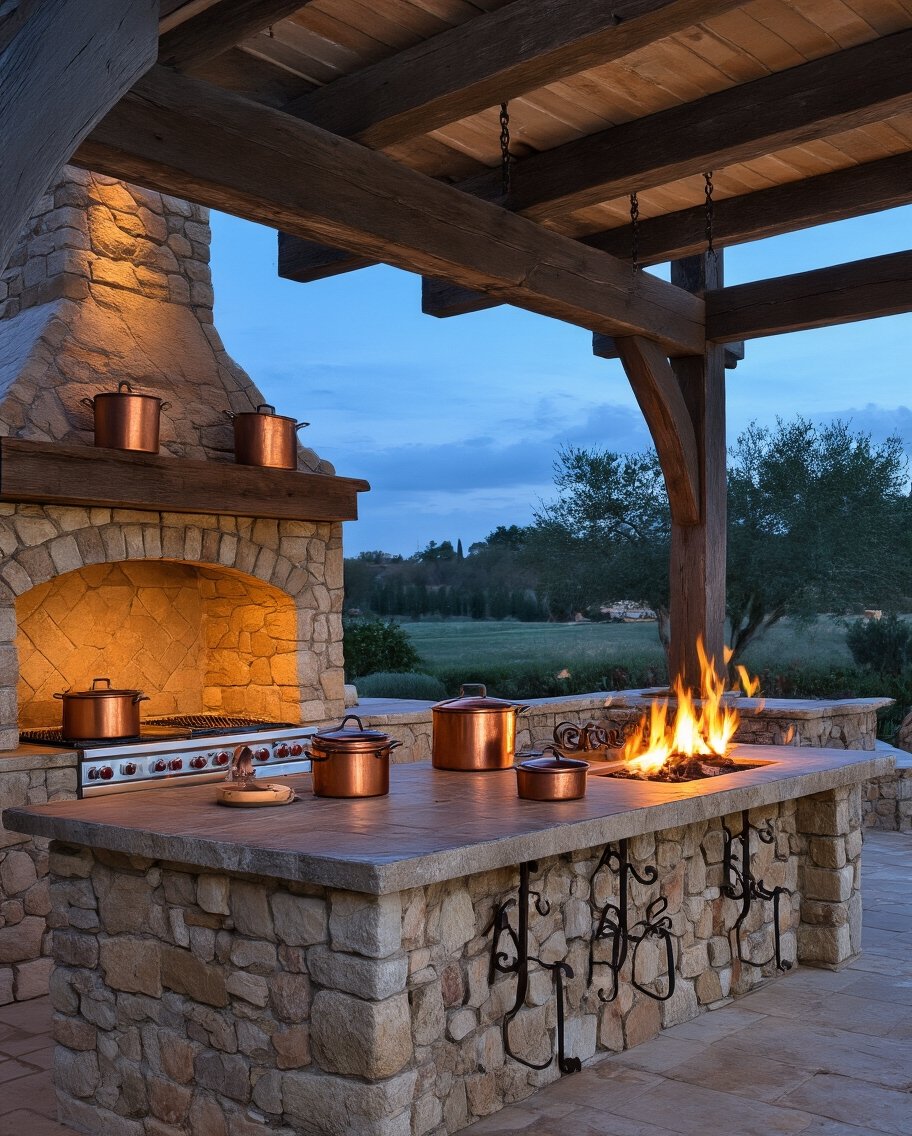 rustic cozy outdoor kitchen backyard retreat