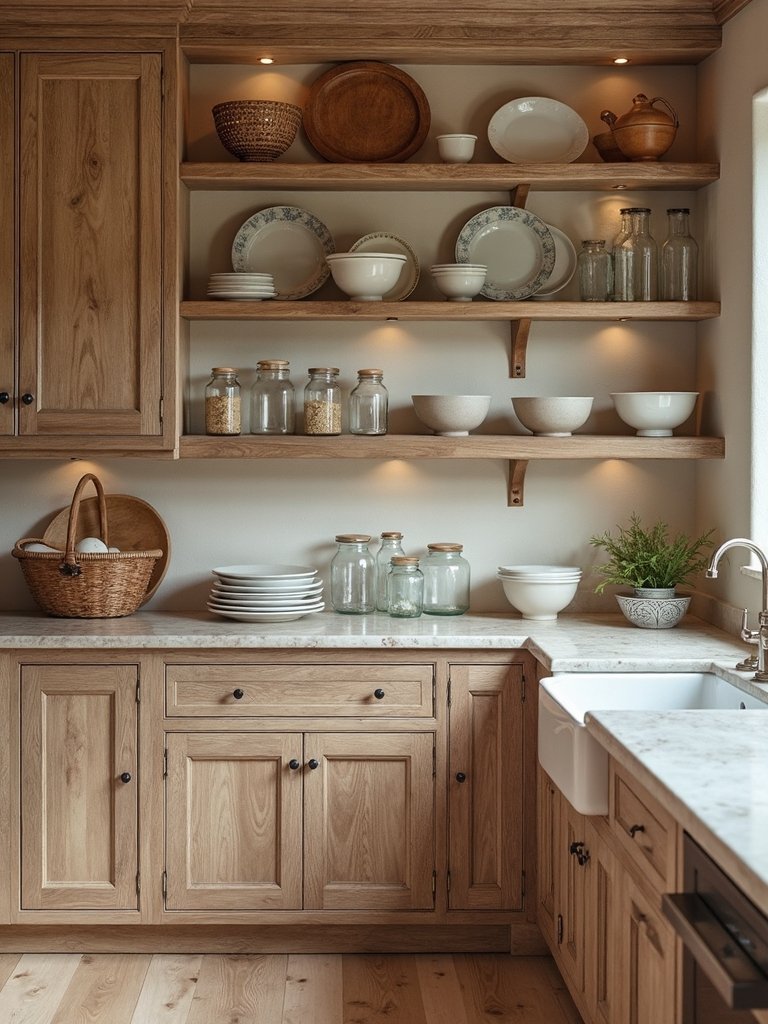 rustic farmhouse kitchen display shelves