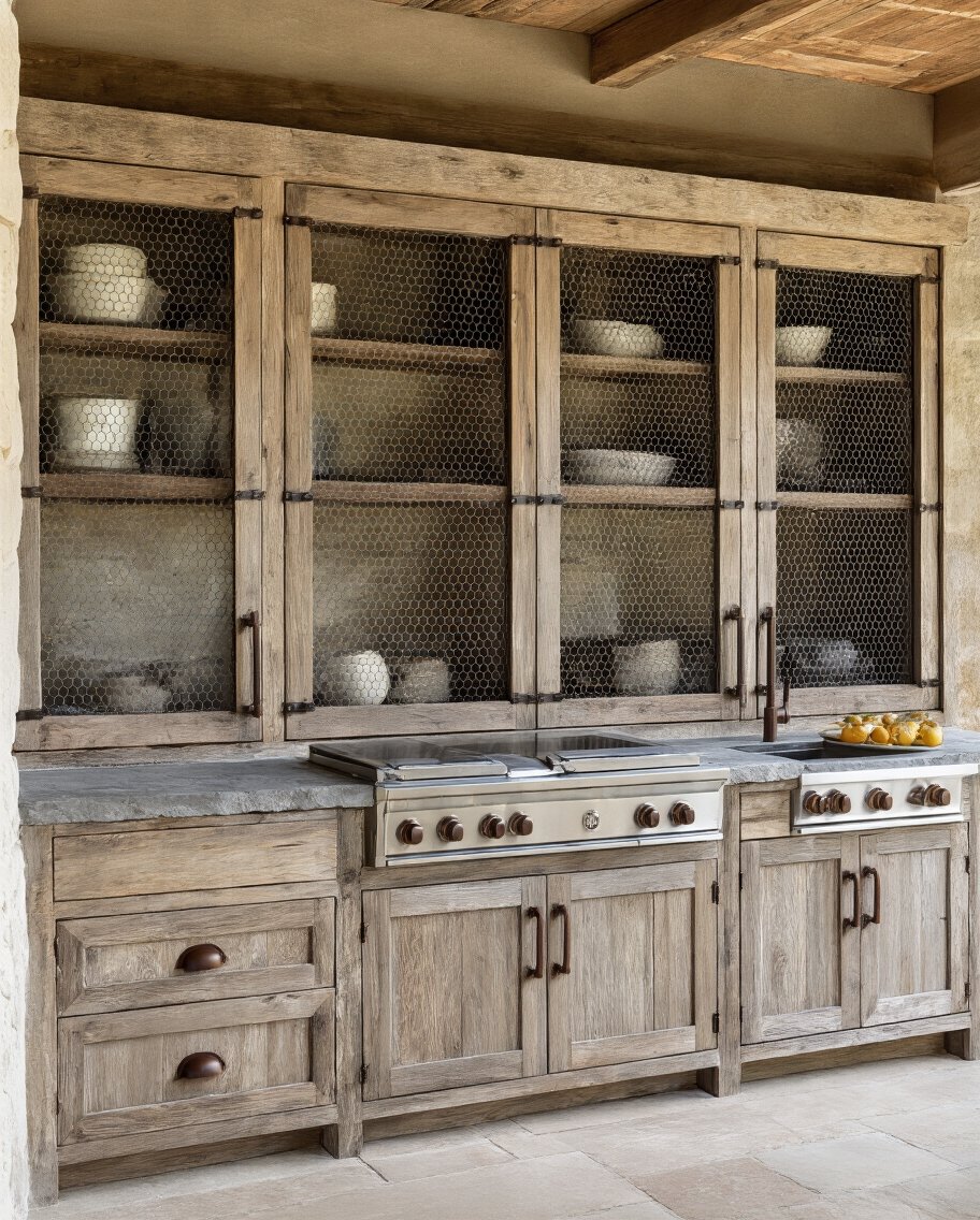 rustic farmhouse ventilated weathered cabinet doors