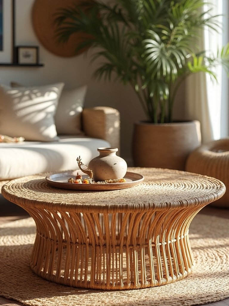 sculptural organic versatile bohemian rattan coffee table