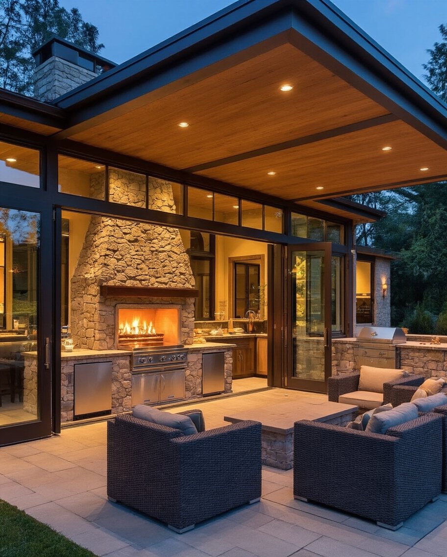 seamless indoor outdoor kitchen living space