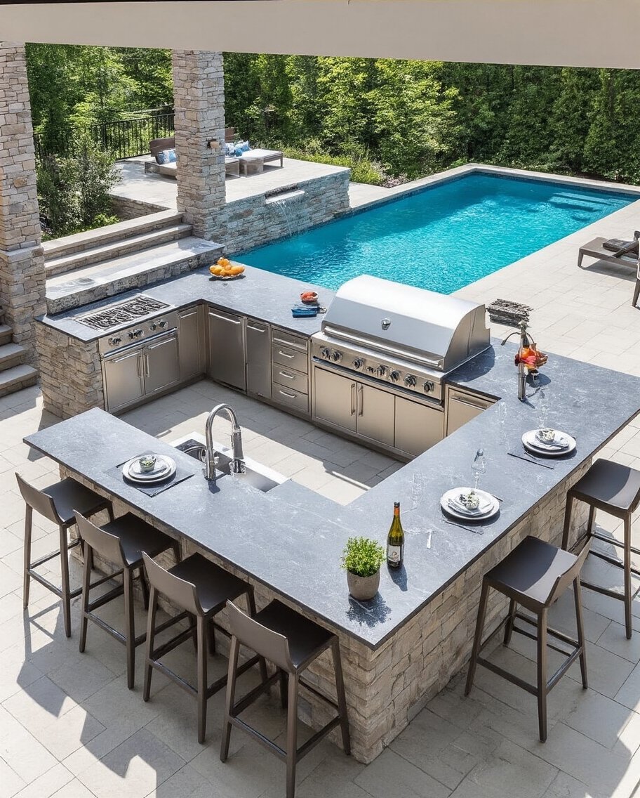 seamless poolside kitchen entertainment hub