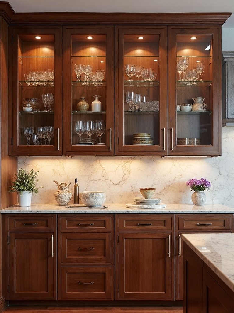 sophisticated glass door kitchen display cabinets