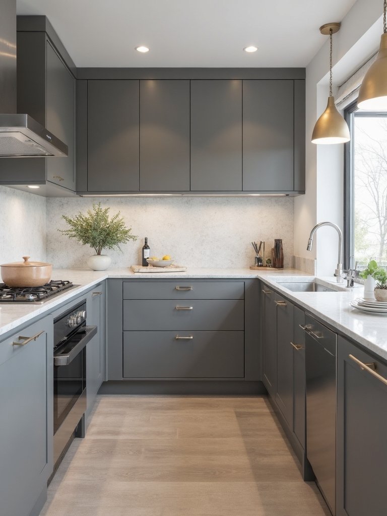 sophisticated modern gray taupe kitchen cabinets