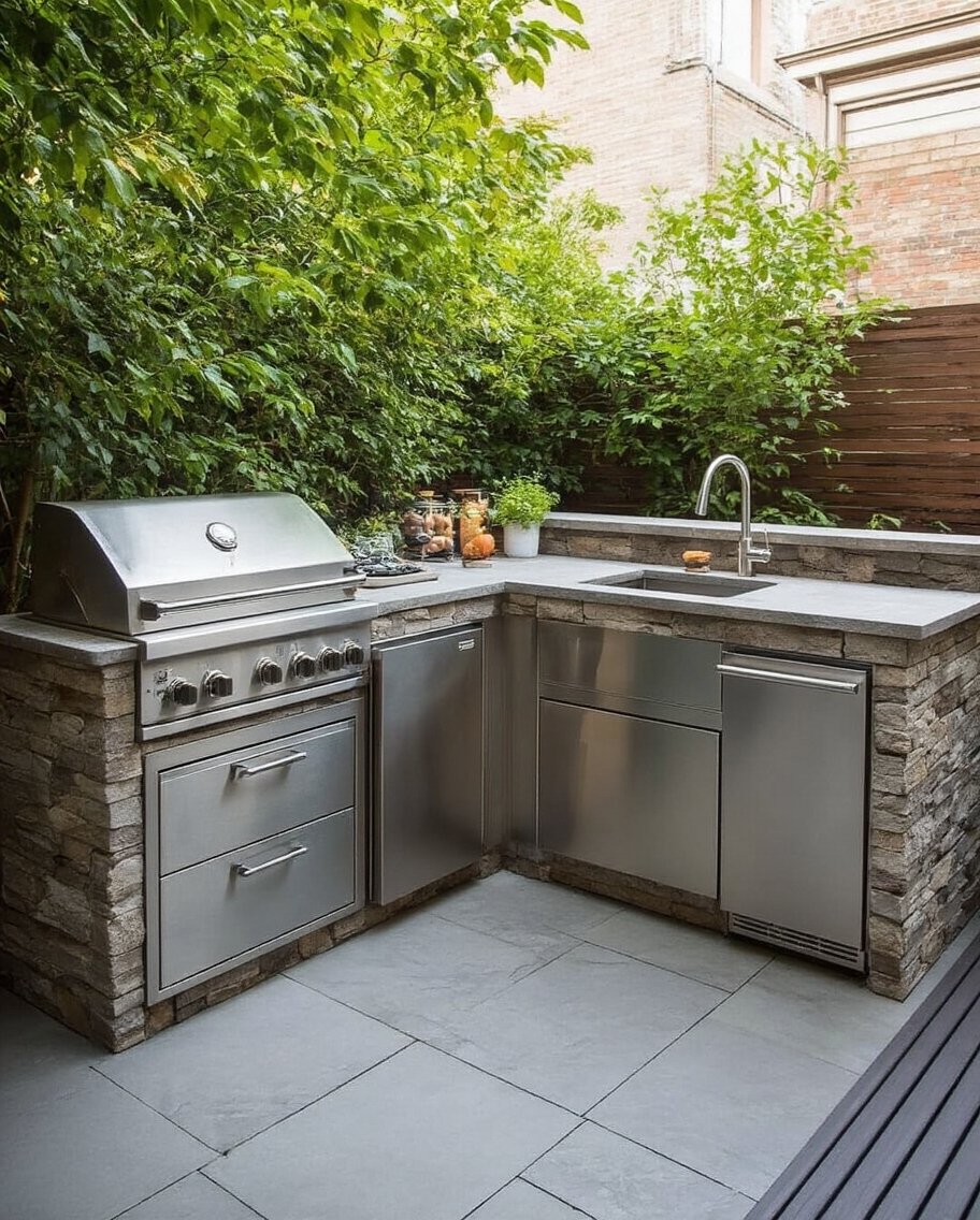 space saving l shaped outdoor kitchen