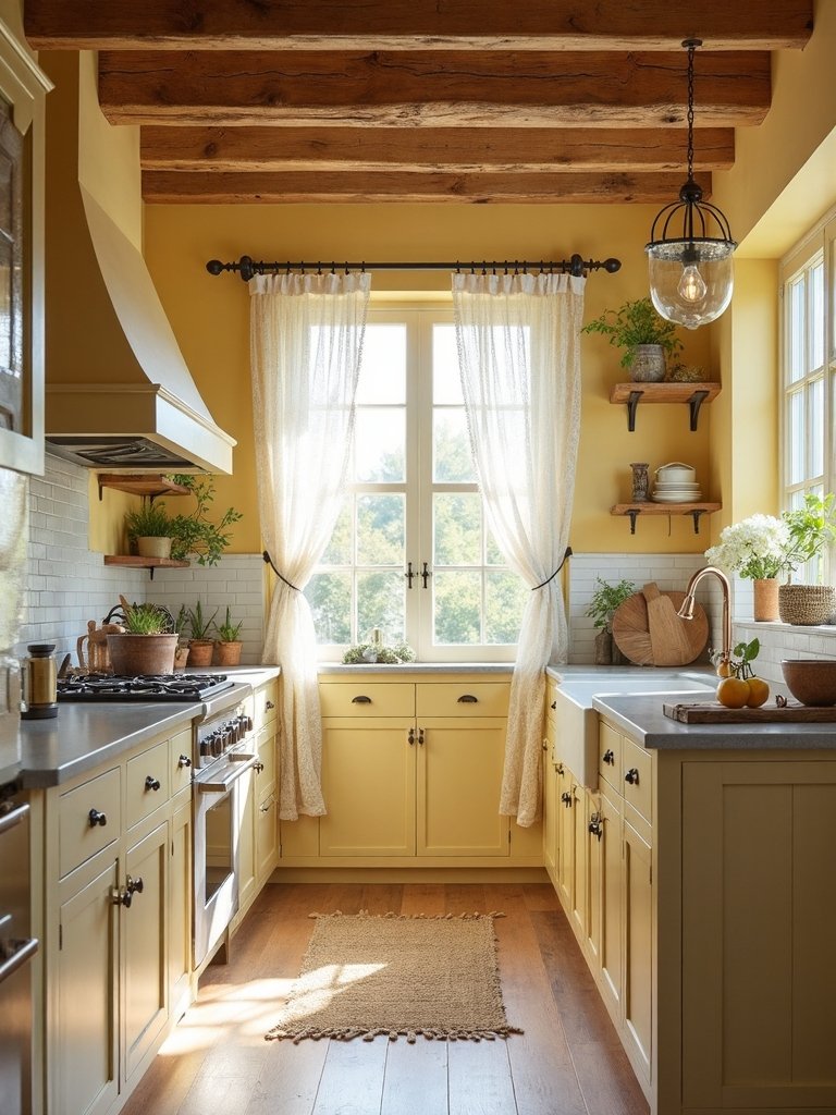 sunny cheerful vintage farmhouse kitchen