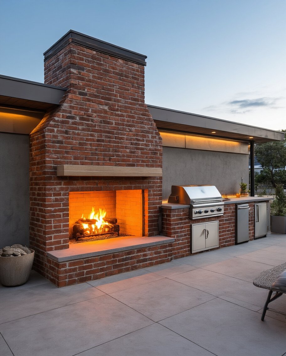 textural outdoor fireplace design focus