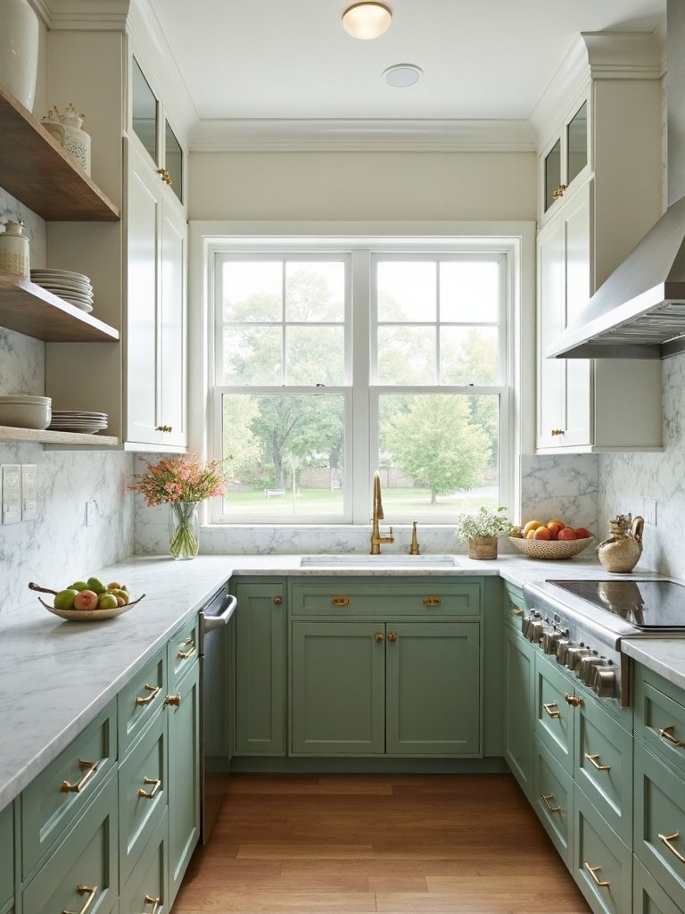 timeless rejuvenating sage green white kitchen