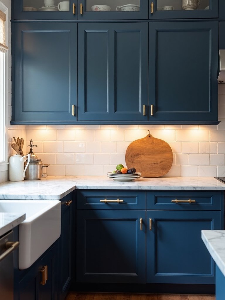 timeless sophisticated navy blue kitchen design