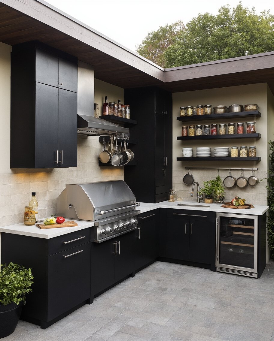 vertical storage optimizes l shaped kitchens