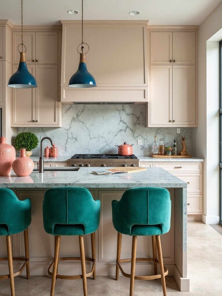 vibrant accents on neutral beige backdrop